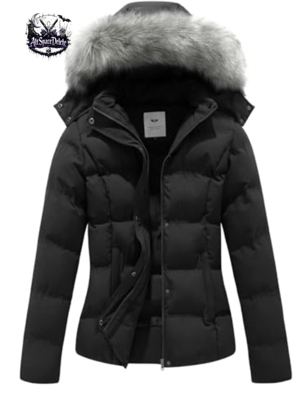 Women's Hooded Quilted Puffer Jacket with Removable Fur Hood